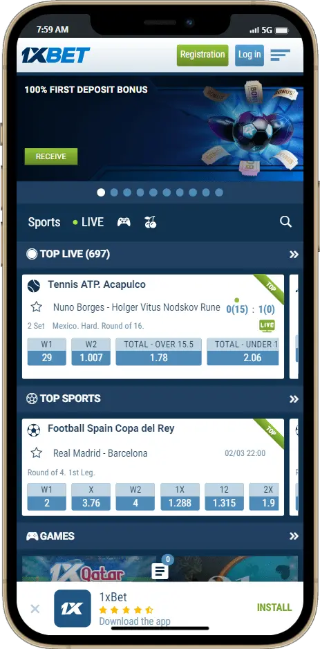 1xbet aplicación móvil